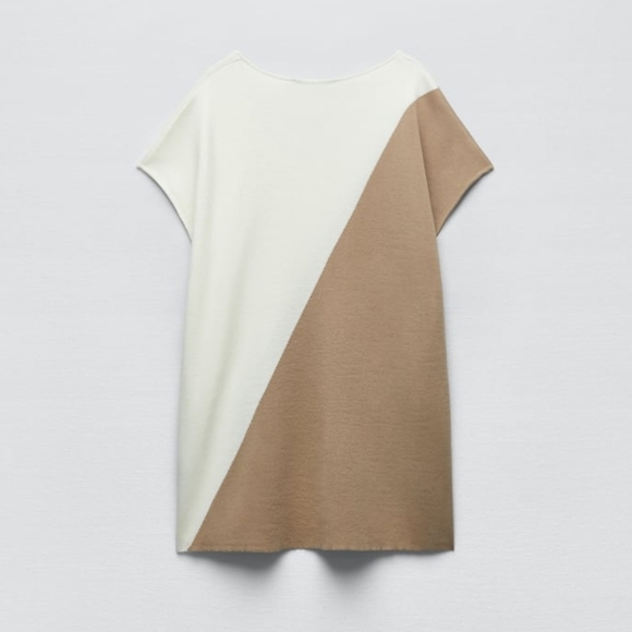 ZARA CREW NECK SLEEVELESS TAN AND OFF-WHITE BLOUSE - M - Picture 2 of 6